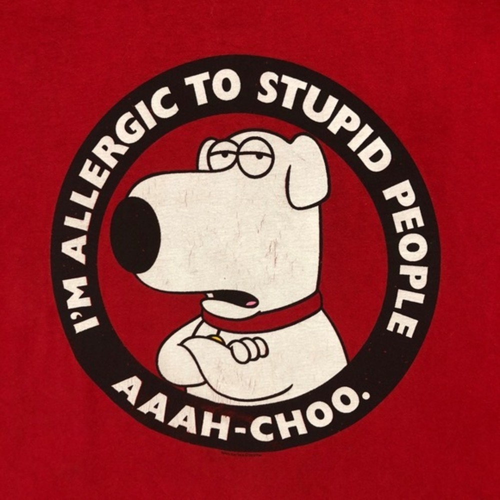 Vintage Y2K Family Guy Brian Griffin T Shirt Allergic To Stupid People Jerzees